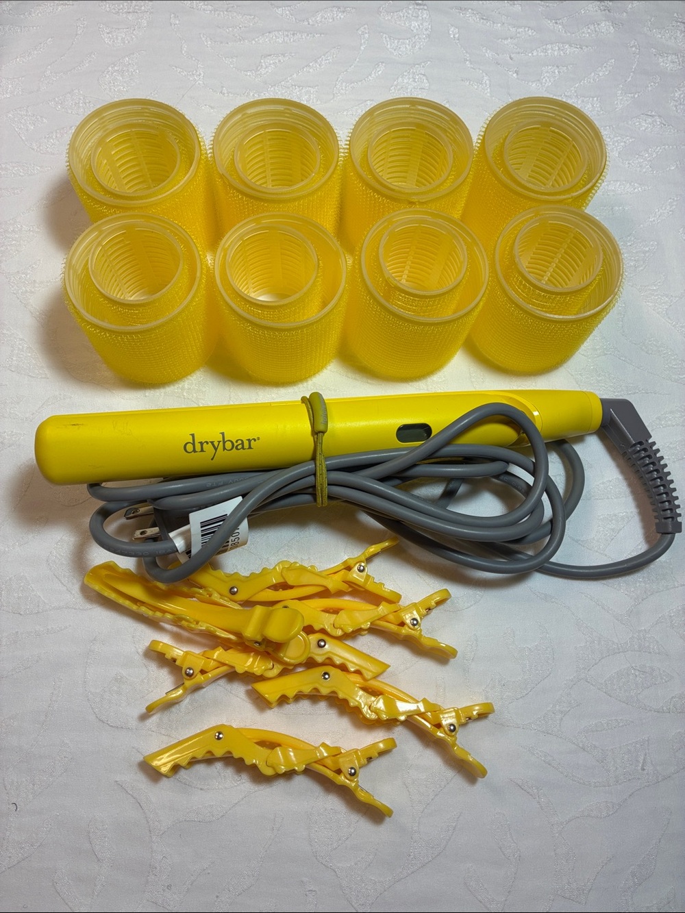 drybar Yellow Flat iron with Rollers and Sectioning Clips